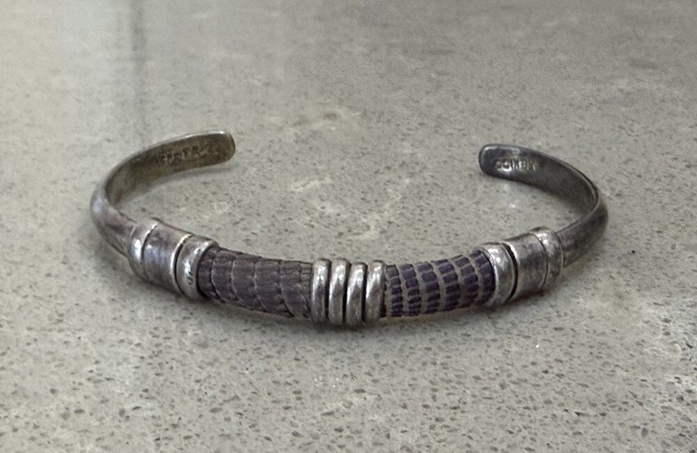 vintage Mexican sterling silver and snakeskin cuff bracelet